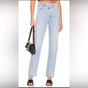 AGOLDE Criss Cross Jeans Light Wash Size 23 Raw Hem Straight Denim